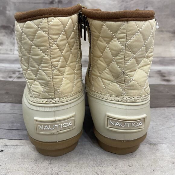 Nautica Dorsay Duck Boots Warm Quilted Rubber Snow Boot Womens Size 9 Ivory - Picture 4 of 10